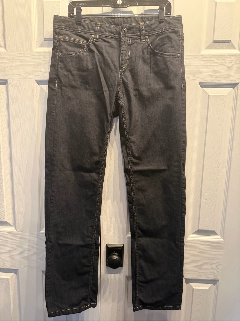 Athleta Straight Leg Jeans — Darkest Navy-Black with Gold Stitching - 12 Tall